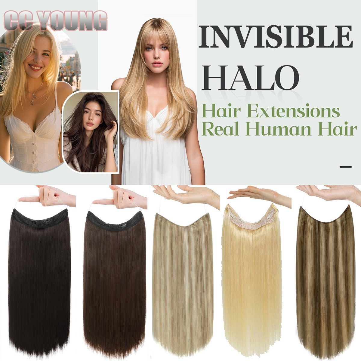 Invisible Halo Hair Extensions - огляд і ціна Seamless Clip In Hair Extensions Human Hair